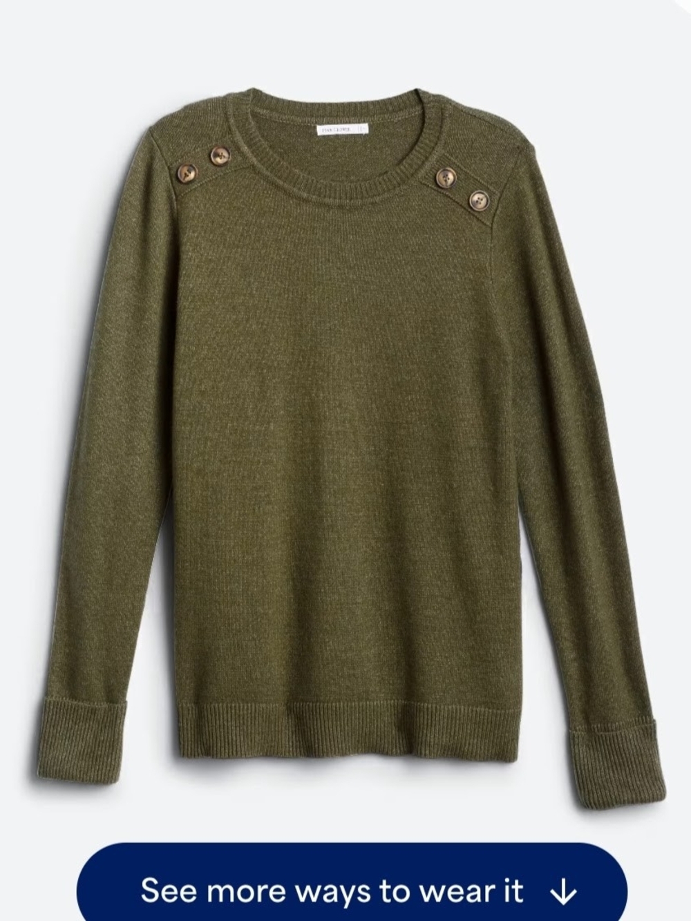Olive Crewneck Sweater with Shoulder Buttons XXL